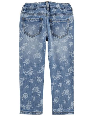 Toddler Vintage Floral Print Stretch Denim Jeans, 