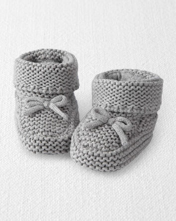 Baby Organic Cotton Crochet Booties in Gray, 