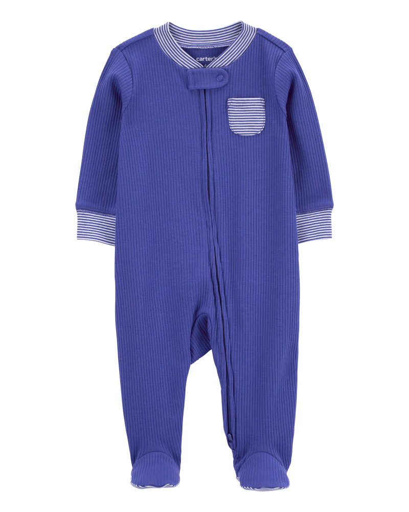 Baby Striped 2-Way Zip Sleep & Play Pajamas, image 1 of 8 slides