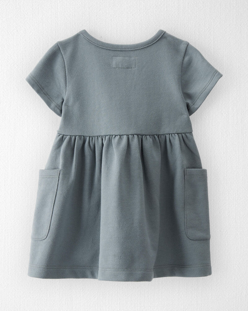 Baby Organic Cotton Pocket Dress in Aqua Slate, image 2 of 5 slides