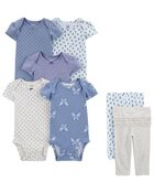 Baby 7-Piece Short-Sleeve Bodysuits & Pull-On Pants Set, image 1 of 9 slides