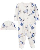 Baby 2-Piece Floral Snap-Up Sleep & Play & Cap Set, image 1 of 2 slides