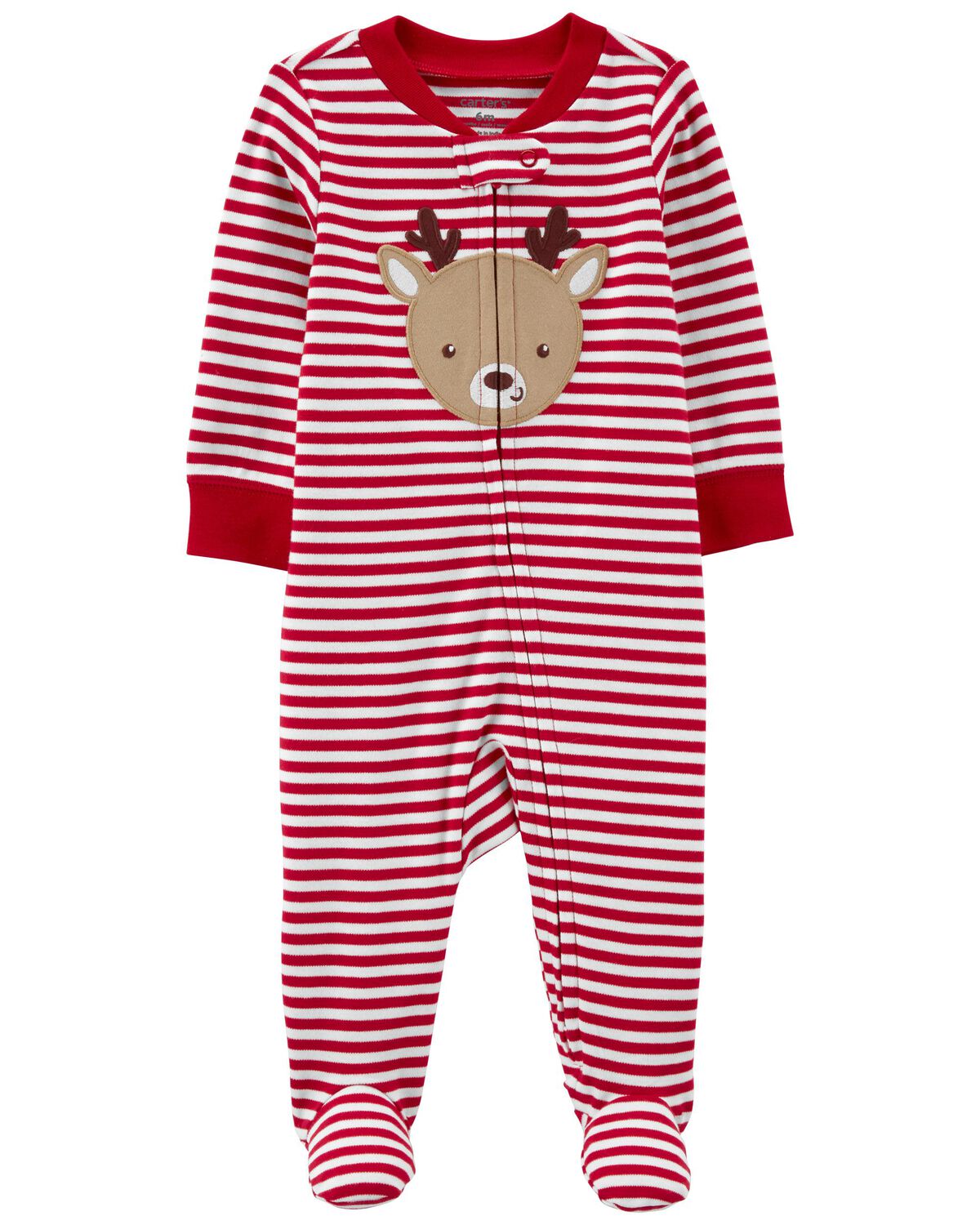 Red Baby Reindeer 2Way Zip Cotton Sleep & Play Pajamas