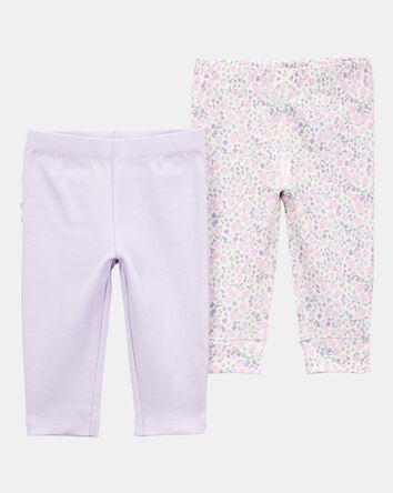 Baby Girl 2-Pack Floral Pull-On Pants - Purple, 