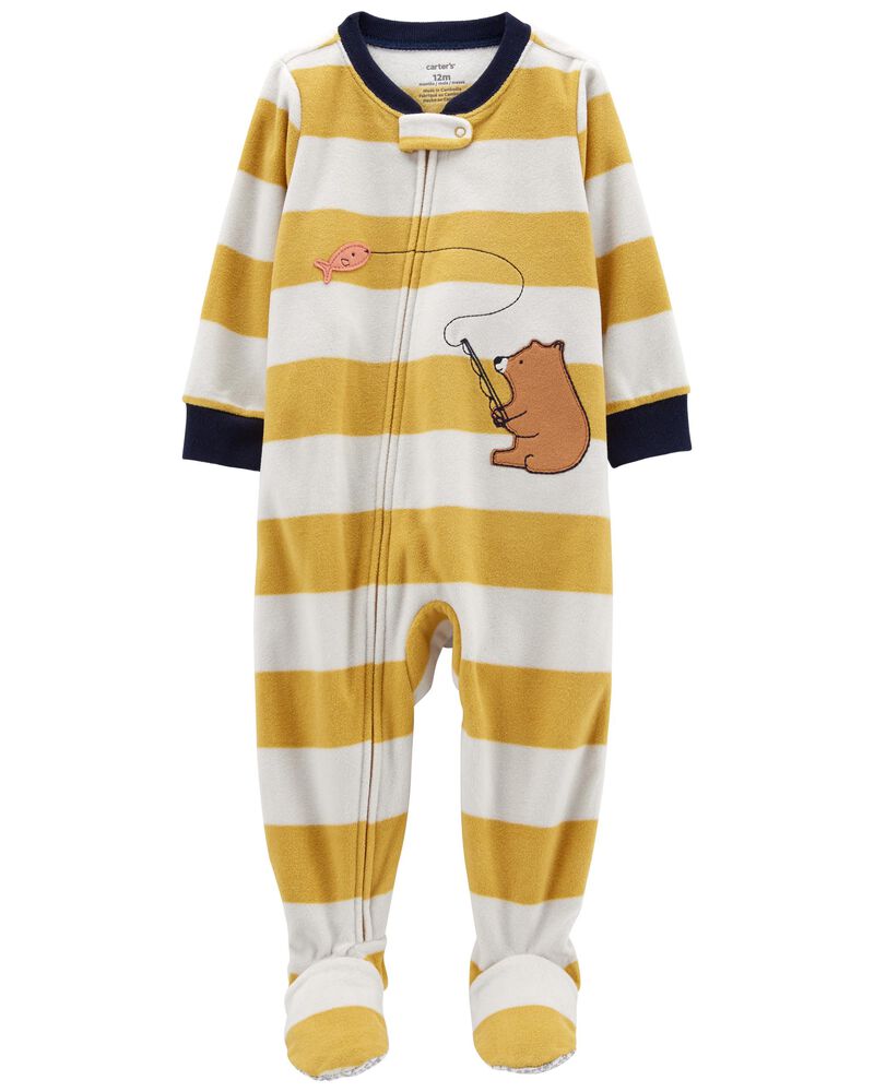 Baby 1-Piece Striped Bear Fleece Footie Pajamas, image 1 of 4 slides