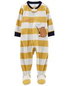 Baby 1-Piece Striped Bear Fleece Footie Pajamas, image 1 of 4 slides