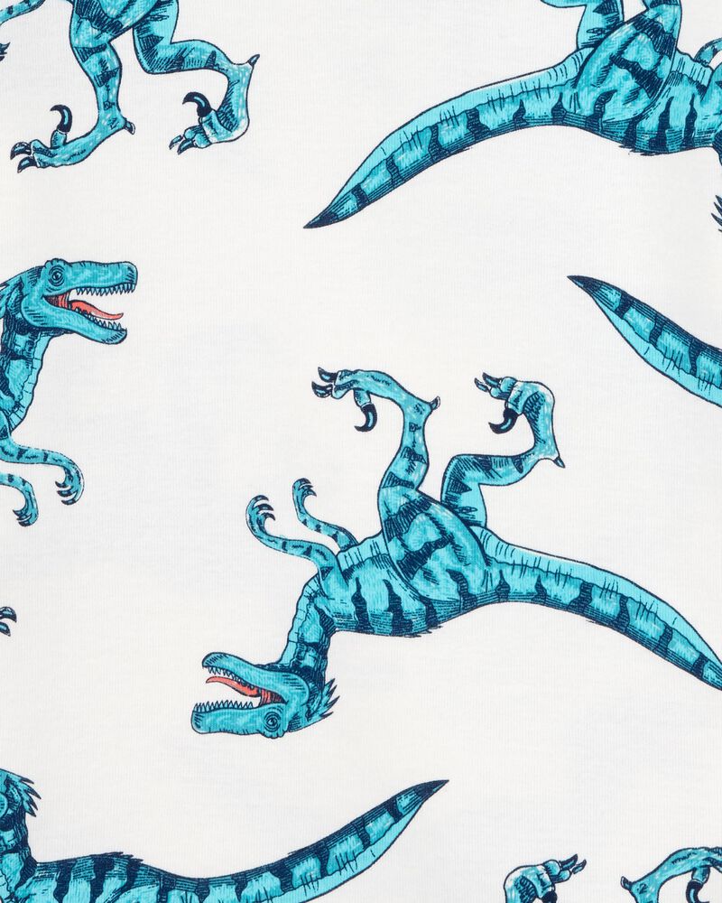 Kid 4-Piece Striped Dinosaur 100% Snug Fit Cotton Pajamas - Turquoise, image 2 of 4 slides