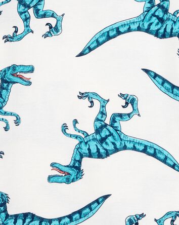 Kid 4-Piece Striped Dinosaur 100% Snug Fit Cotton Pajamas - Turquoise, 