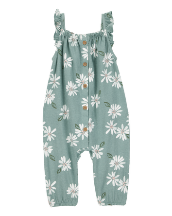 Baby Floral Button-Front Jumpsuit - Green, 