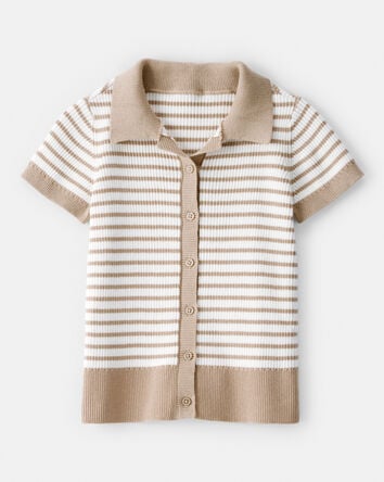 Kid Striped Button-Down Short-Sleeve Tee, 