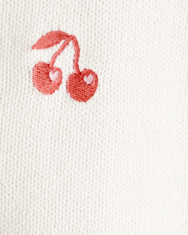 Toddler Girl Cherry Cotton Long-Sleeve Sweater - Ivory, image 3 of 4 slides