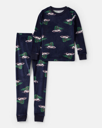 Kid Christmas Cars DreamPlush Long-Sleeve Snug Fit 2-Piece Pajamas - Navy, 