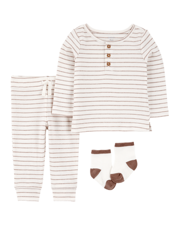 Baby 3-Piece Striped Tee & Pant Set - Ivory, 