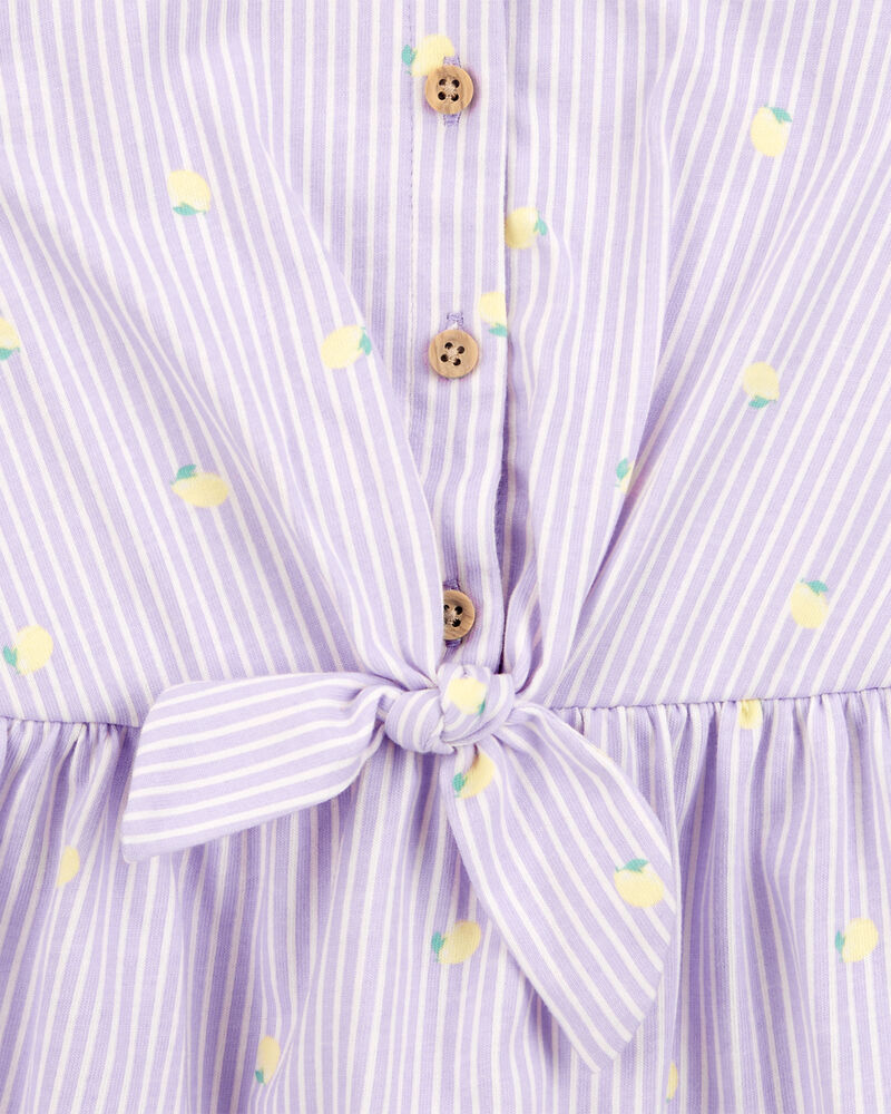 Baby Lemon Print Striped Button-Front Dress, image 4 of 5 slides