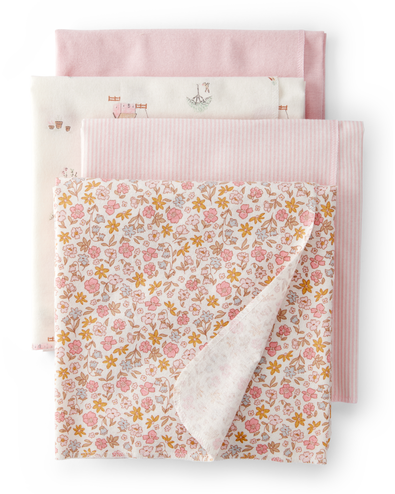 Baby 4-Pack Floral Receiving Blankets - Pink, image 1 of 5 slides