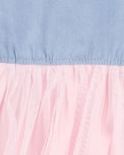 Toddler Mixed Fabric Denim Dress, image 3 of 4 slides