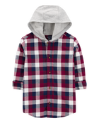 Kid Plaid Hooded Button-Down Shirt, image 1 of 4 slides