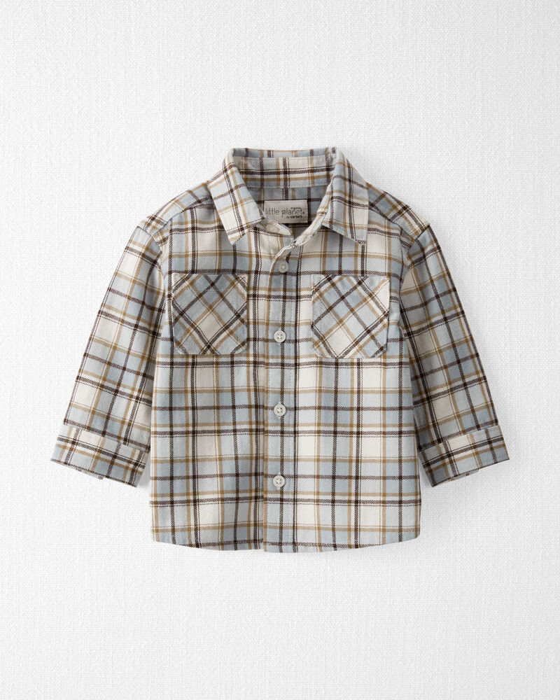 Baby Organic Cotton Herringbone Button-Front Shirt in Plaid, image 1 of 4 slides