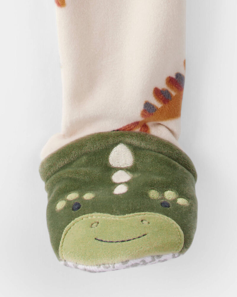 Baby Boy Dinosaur Print Loose Fit Long-Sleeve 2-Way Zip 1-Piece Pajamas - Tan, image 4 of 5 slides