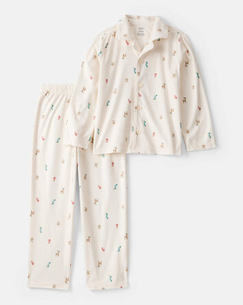 Kid Mini Christmas Long-Sleeve Loose Fit 2-Piece Pajamas - White, 