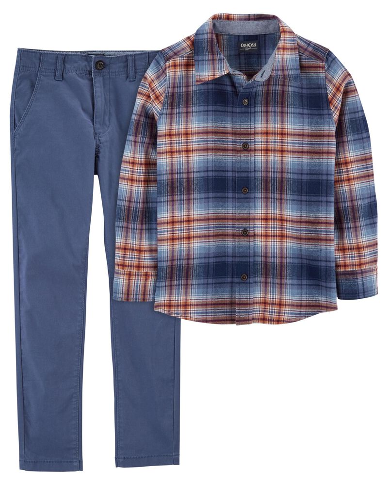 Kid 2-Piece Flannel Button-Front Shirt & Chino Pants Set, image 1 of 3 slides