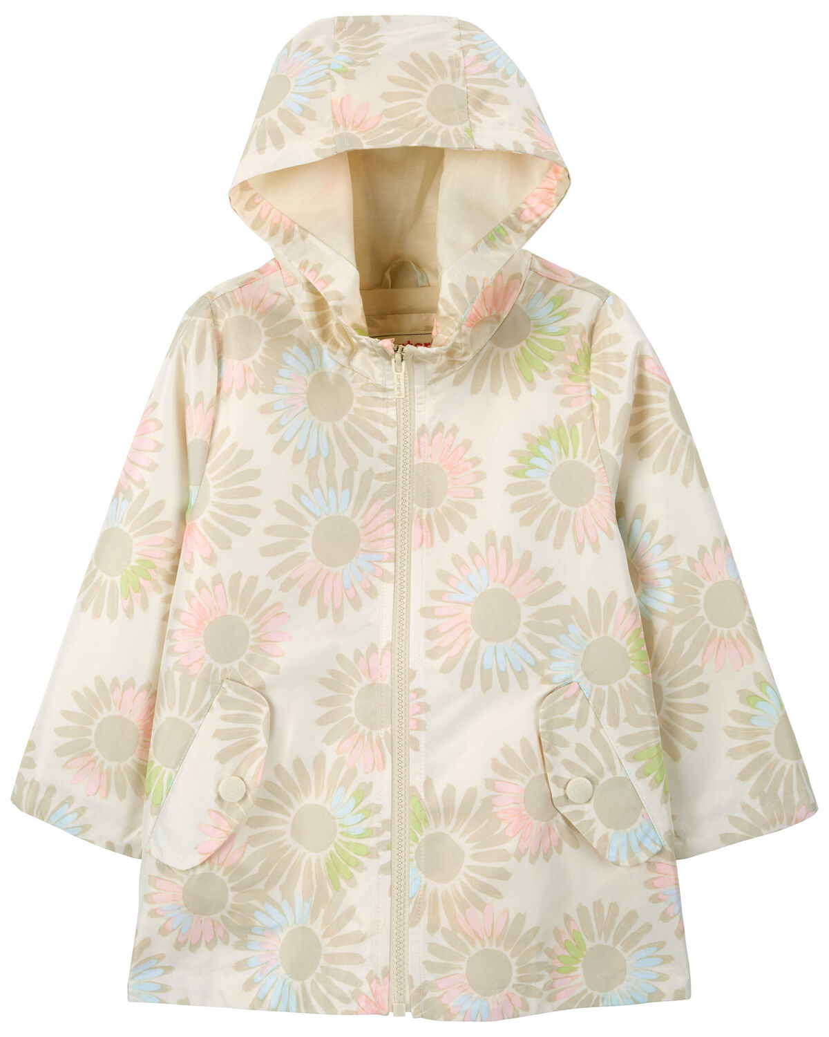 Cream Floral Print Toddler Floral Rain Jacket