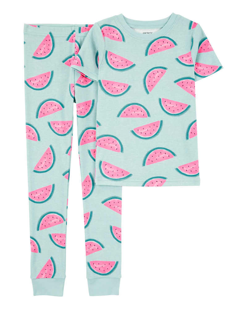 Girls 2-Piece Watermelon 100% Snug Fit Cotton Pajamas - Turquoise, image 1 of 3 slides