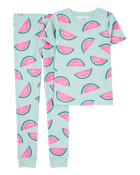 Girls 2-Piece Watermelon 100% Snug Fit Cotton Pajamas - Turquoise, image 1 of 3 slides