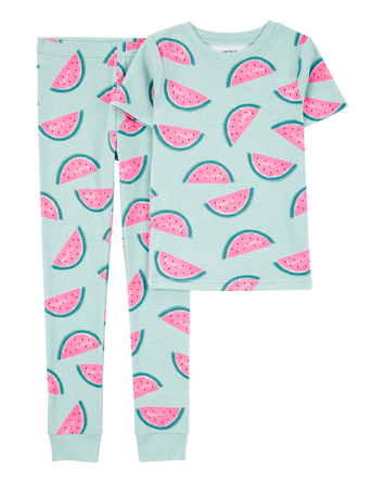 Girls 2-Piece Watermelon 100% Snug Fit Cotton Pajamas - Turquoise, 