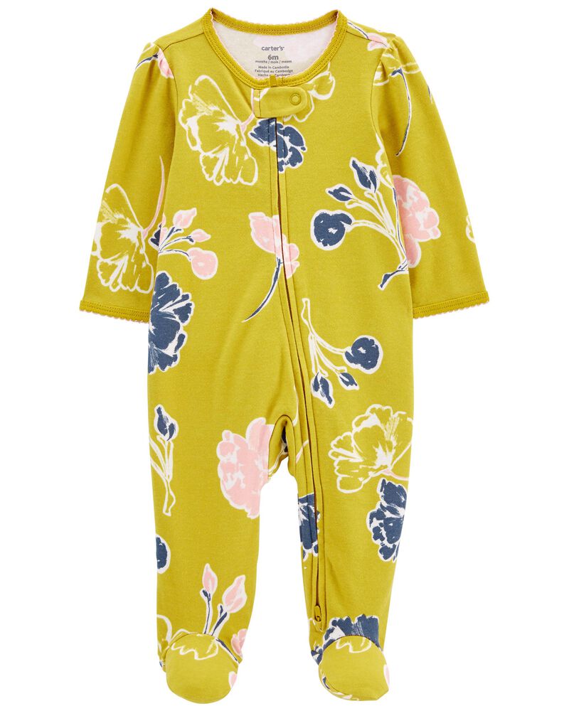 Baby Floral 2-Way Zip Cotton Sleep & Play Pajamas, image 1 of 4 slides