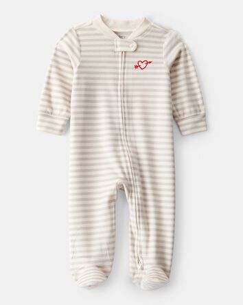 Baby Valentine's Day Striped DreamPlush Snug Fit 2-Way Zip Sleep & Play Pajamas - Grey, 