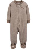 Brown - Baby Dog 2-Way Zip Heathered Sleep & Play Pajamas