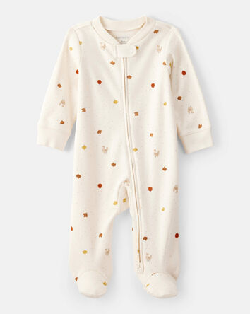 Baby Thanksgiving Print 100% Cotton Long-Sleeve 2-Way Zip Sleep & Play Pajamas - White, 
