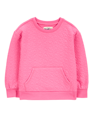 Toddler Quilted Heart Cotton Blend Pullover - Pink, 