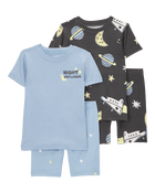 Baby Space Print Snug Fit 4-Piece Pajamas, image 1 of 4 slides