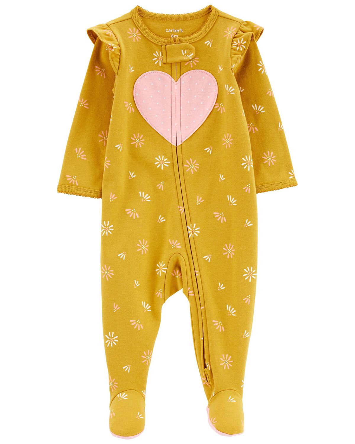 Yellow Baby Heart 2Way Zip Cotton Sleep & Play Pajamas