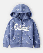 Baby Heart Print OshKosh French Terry Logo Zip Jacket - Blue, image 1 of 4 slides