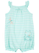 Blue - Baby Striped Frog Cotton Romper