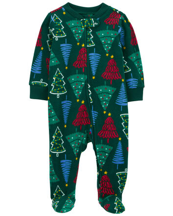 Baby Christmas Trees Zip-Up Fleece Sleep & Play Pajamas, 