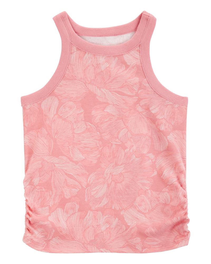 Kid 2-Piece Floral Ribbed Tank Top & Textured Drawstring Skort Set - Pink, image 3 of 6 slides