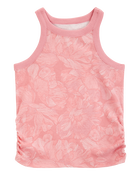 Kid 2-Piece Floral Ribbed Tank Top & Textured Drawstring Skort Set - Pink, image 3 of 6 slides