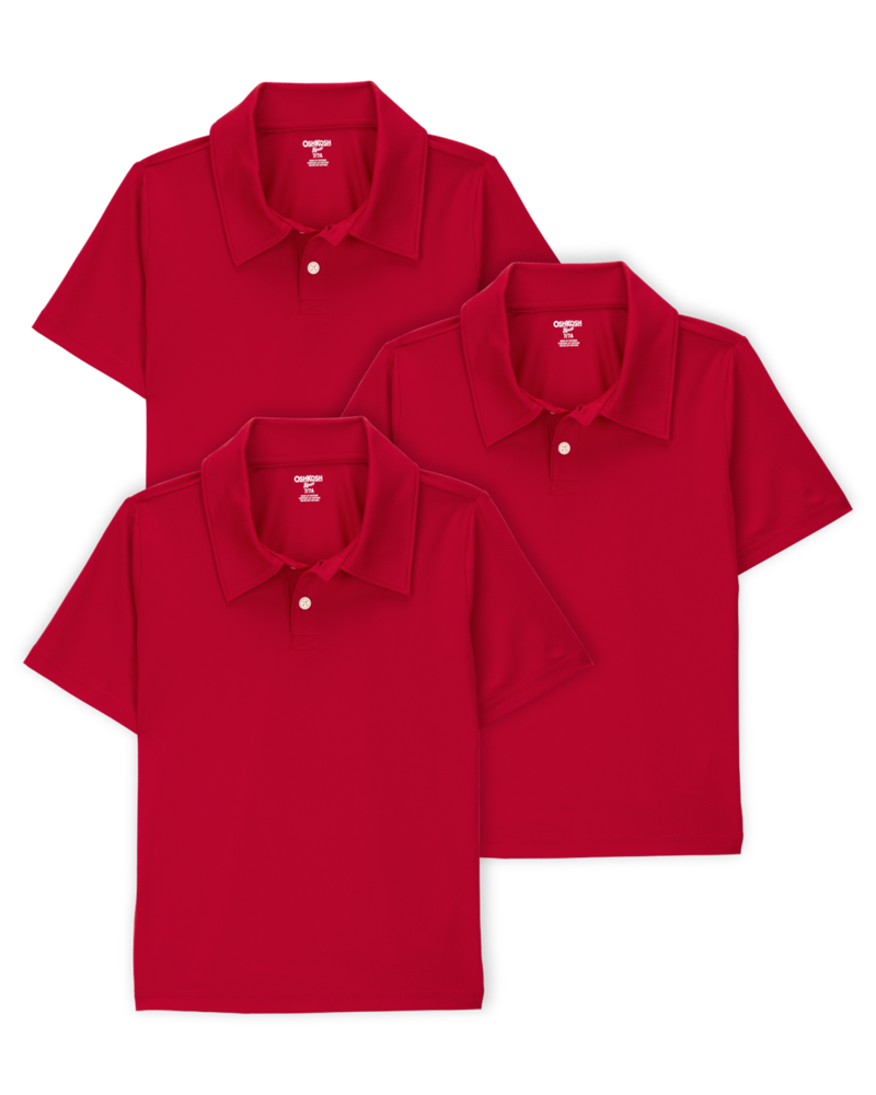 Kid 3-Pack Active Uniform Polo Shirts in Moisture Wicking BeCool™ Fabric - Red, image 1 of 3 slides