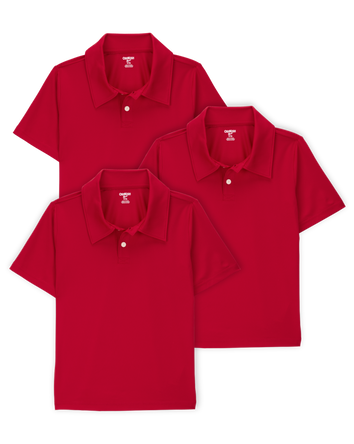 Kid 3-Pack Active Uniform Polo Shirts in Moisture Wicking BeCool™ Fabric - Red, 
