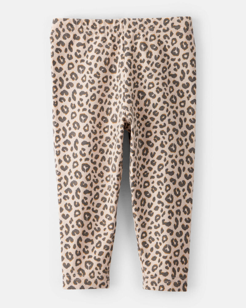Baby Girl Cotton Leopard Stretch Leggings - Brown, image 2 of 4 slides