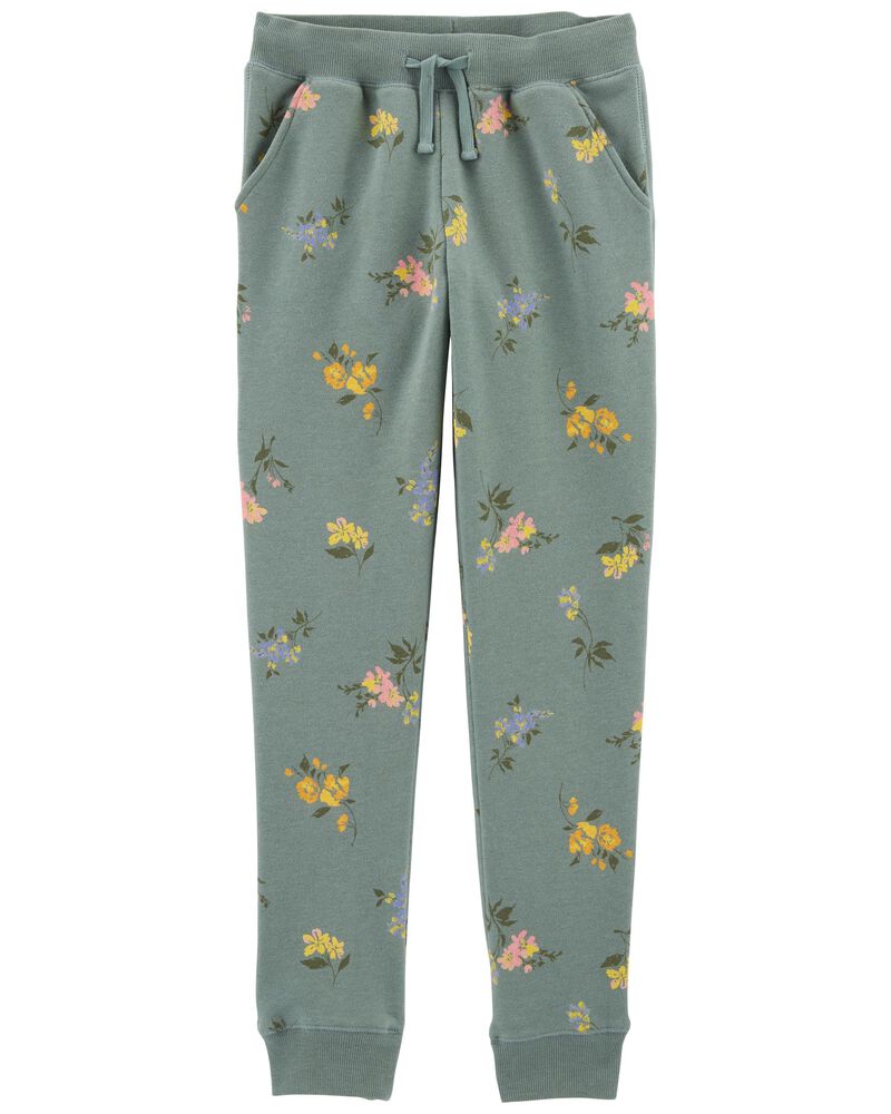 Floral Print Pull-On Fleece Pants, image 1 of 2 slides