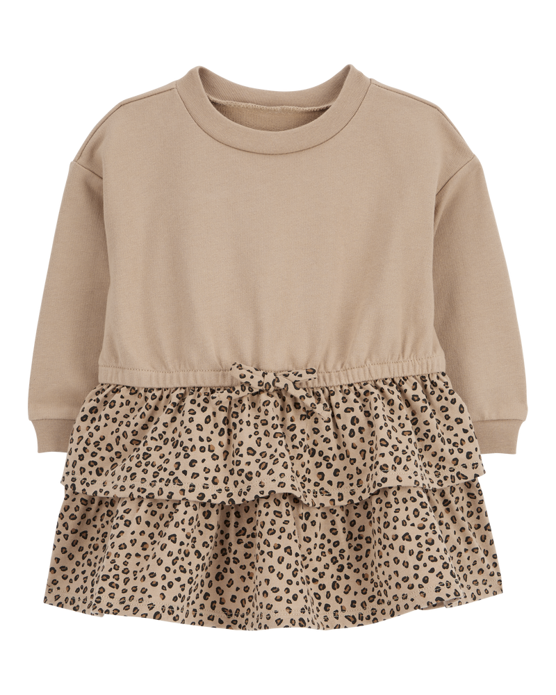 Baby Leopard Ruffle Long-Sleeve Dress, image 1 of 5 slides