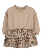 Baby Leopard Ruffle Long-Sleeve Dress, image 1 of 5 slides