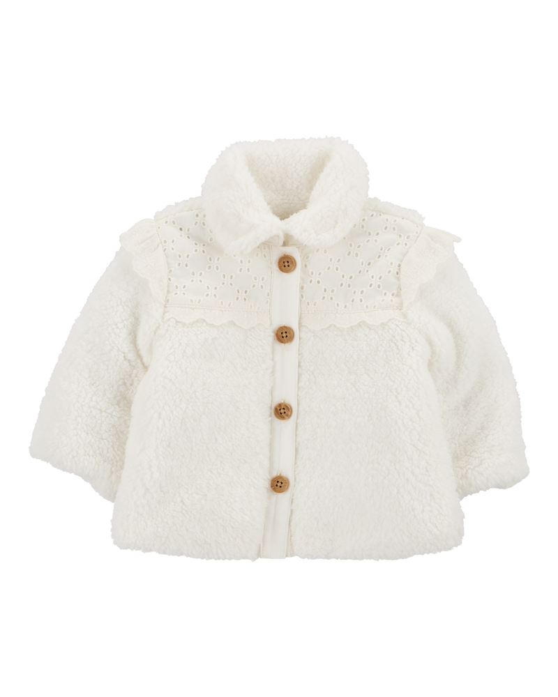 Baby Crochet Sherpa Jacket - Cream, image 1 of 4 slides