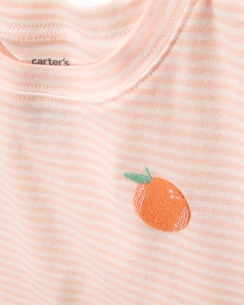 Kid Orange Striped Snug Fit Cotton 4-Piece Pajamas, image 2 of 5 slides