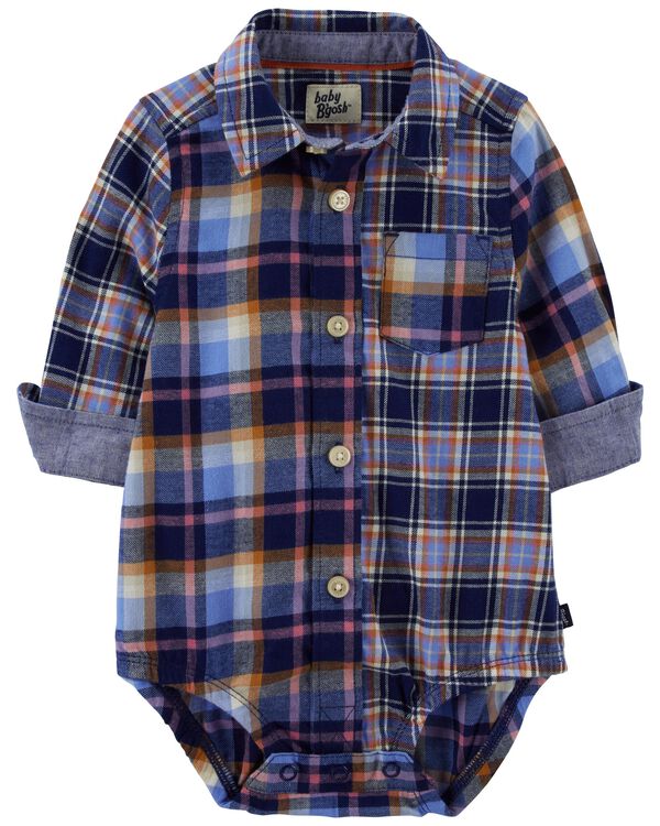 Multi Baby Mixed Plaid ButtonFront Bodysuit